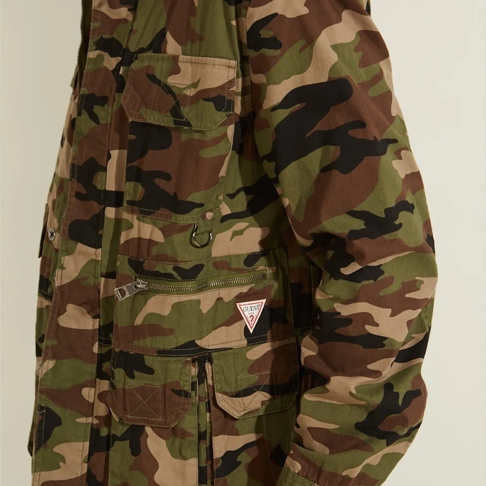 New GUESS Camo Utility Poplin Shirt Jacket SZ S